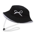 Chapeau bob réversible noir et blanc avec broderie nœud et cordon coupe-vent amovible - Noir