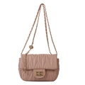 Quilted nude pink flap crossbody bag with chain strap and golden ball accent - Pink
