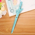 Ice blue sword-shaped gel pen with anime design on a rustic wooden table surface - Sword Pen - Royal Blue / 0.5mm