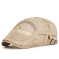Beige breathable mesh flat cap for men and women with adjustable metal buckle strap - Beige