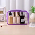 Transparent PVC toiletry bag with purple fabric trim and zipper for travel toiletries - 15 Wire Medium 18*5.5*12.5 / Purple