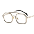 Octagon metal sunglasses in light gold finish with trendy double bridge and black tips - C10 Silver Frame Transparent