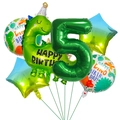 Detail of dinosaur-themed 5th birthday balloon set with green foil number five and stars - Dino Birthday Set 5