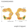 Golden twisted C-shape stainless steel earrings with colorful zircon stone inlay - One Pair / Gold