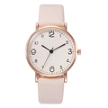 Detail of a ladies watch with a rose gold case, white dial, and pink leather strap - Beige