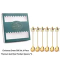 Christmas gift set with 6 golden stainless steel spoons featuring star pendants - Silver / 6-piece Set Of 304 Stainless Steel Five-pointed Star Pendant Spoons (gift Box)