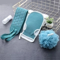 Driedelige exfoliërende badset in donkercyaan met rugscrubber, handschoen en blauwe spons - Marineblauw