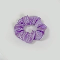 Macro view of lavender satin scrunchie showing glossy silk texture and pleated design - Satin 3 (Taro Purple)