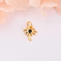Gold palm tree pendant with black zircon stone for DIY jewelry making on pink background - Black Stone