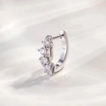 Silver 316L stainless steel hoop earring with five sparkling zircon stones on white silk - White (Single Piece)