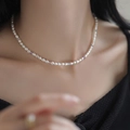 Minimalist freshwater pearl and purple amethyst choker necklace for women in elegant style - White Pearl Purple Stone Choker (TAT-557)