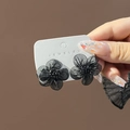 Elegant black lace flower earrings with layered mesh and delicate center beads - E4273-7 Black Mesh Flower
