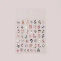 Detalle de pegatinas nail art florales con motivos de pétalos coloridos y embalaje de cartón - Patrón Floral de Hibisco(TA70)