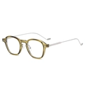Minimalist olive green rectangular glasses frame with sleek silver metal temples - Olive Green Silver