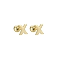 Polished gold stainless steel letter X stud earrings with secure ball screw back closure - Letter X (T55662) / Gold
