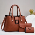 Brown quilted tote bag three-piece set with crossbody bag and card holder for women - Khaki/Earth Yellow