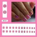 Sparkly rose pink short press-on nails with glitter sequins and French wave design - Explosive Pink Glitter (W597)