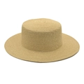 Minimalist summer boater hat in natural beige straw featuring flat top and wide brim - M (56-58cm) / Beige