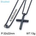 Collier avec pendentif croix en acier inoxydable noir brossé et chaîne à mailles - Petite Taille (32x22mm) / Noir