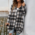Women's casual zip hoodie jacket featuring a classic black and white plaid pattern - S / Khaki
