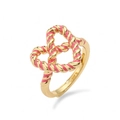 Roze en gouden gedraaide hartring in gepolijste afwerking met open bandontwerp - Gouden gedraaid touwhart / Rood