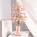 Handmade pink crystal quartz tree with gold wire branches in a clear glass base - Tall Glass Bottle - Rose Quartz