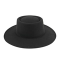 Sombrero fedora clásico de fieltro de lana negro mate con copa redonda y ala ancha plana - M (56-58cm) / Negro