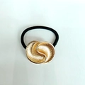 Irregular punk alloy hair tie with a golden brushed metallic double fan design - 1056-11 (Overlapping Fan Shape)