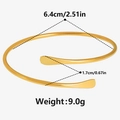 Detailed size chart showing 6.4cm diameter and 9g weight for the gold open cuff bracelet - Adjustable Open / Gold