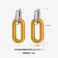 Orecchini bicolore in acciaio inossidabile con pendenti dorati a coste e cerchi argento - Orecchini ovali lucidi - Bicolore 1 (Cerchio Argento + Pendente Oro)