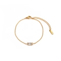 Minimalist gold titanium necklace featuring an emerald-cut zircon and K18 hallmark - April Bracelet