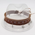 Detail of bohemian brown hat band with woven patterns and vintage silver coin charms - One Size / Silver Coin