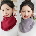 Plush fleece neck warmer in red and grey with snap buttons for windproof winter protection - Double Button Neck Warmer - Burgundy + Dark Gray (2pcs)