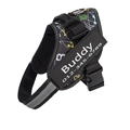 Adjustable K9 dog harness in black star pattern with personalized name velcro patch - Graffiti Black