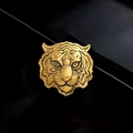 Tiger head gold brooch with fine 3D metal relief texture and intricate animal patterns - Metal Embossed Tiger Head / Gold