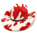 Détail du chapeau de cow-boy en peluche à motif vache avec bande léopard - M (56-58cm) / Couronne Droite Rouge