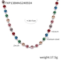 Titanium steel necklace with colorful zircon gemstones and clear size specifications - Steel Color Multicolor Zirconia Necklace