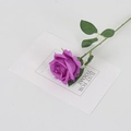 Artificial deep purple velvet rose stem with realistic green leaves for home decoration - Silk Deep Purple