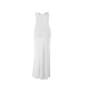 Elegant white strapless evening dress with lace bodice and pleated slimming maxi skirt - S / White