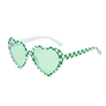 Green and white checkerboard heart sunglasses with translucent light green lenses - Green Checkered Green Lens Polarized
