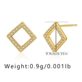 Macro detail of geometric square earrings in 18K gold plating with micro-paved crystals - Diamond