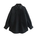 Détail de la veste noire en laine avec grandes poches et étiquette de taille S - XS / Noir
