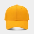 Front view of solid bright yellow cotton twill baseball cap with curved brim on white background - Adjustable / Ginger Yellow