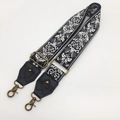 Ethnic jacquard wide shoulder strap for bags with bronze metal hooks and black leather ends - Antique Bronze Hook / No.2 Black Leather
