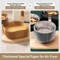 Pack of 50 square parchment liners and 50 round aluminum foil trays for air fryer - Combo: 50Pcs Parchment Paper + 50Pcs Round Foil Pans