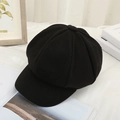 Classic black wool octagonal newsboy hat for women with warm thick felt texture - Black