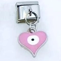 Link charm italiano con cuore rosa e pendente malocchio in acciaio inossidabile - Malocchio Rosa