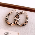 Vintage-style leopard print hoop earrings with textured fabric wrap and gold finish - 73# Silver Earring Post - Water Drop - Leopard Fabric Wrapped Hoop Large