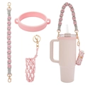 Pink and grey woven lanyard set with silicone ring and pouch for Stanley tumblers - K68936 Pink Grey Set