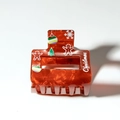 Pinza per capelli rossa di Natale con motivi festivi di pan di zenzero e fiocchi - Fiocco di Neve Quadrato Rosso